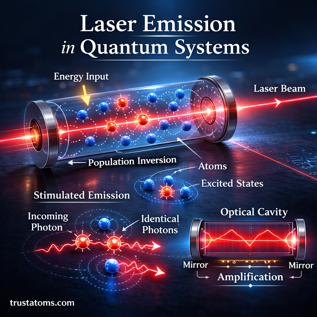Laser Emission in Quantum Systems