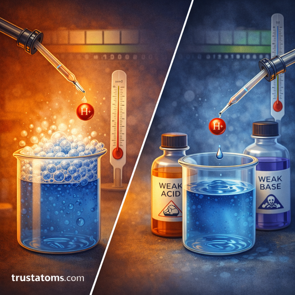 Split illustration comparing a solution without a buffer where pH changes quickly and a buffered solution that keeps pH stable when acid is added.