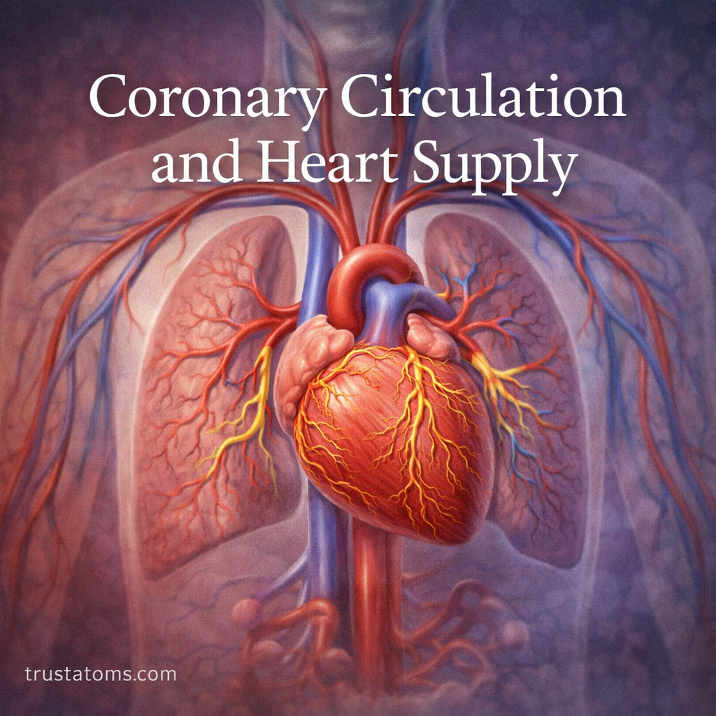 Illustration of coronary arteries supplying oxygen-rich blood to the heart muscle.