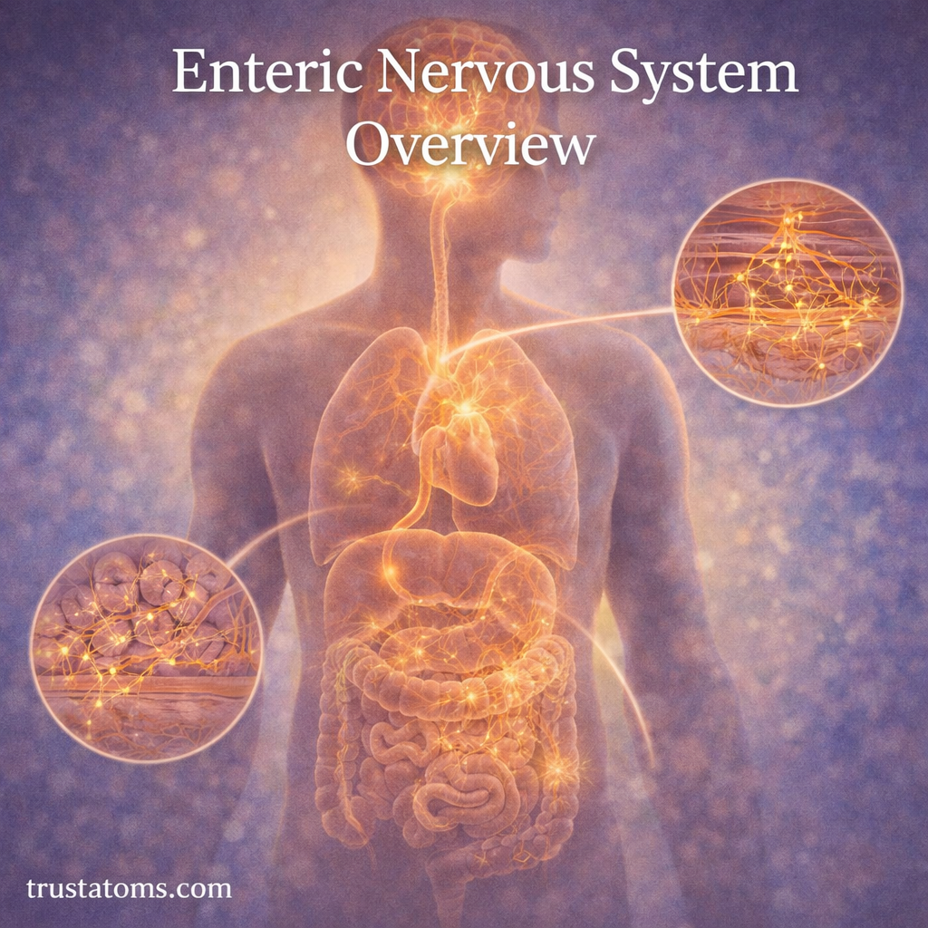 Illustration showing the enteric nervous system within the digestive tract and its connection to the brain.