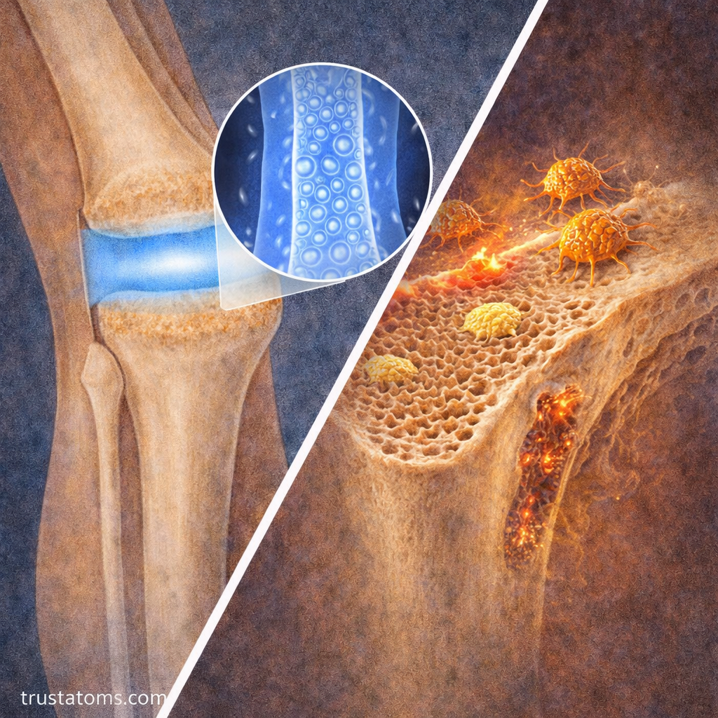 Split illustration showing bone growth plate cartilage and bone remodeling with osteoblast and osteoclast activity.