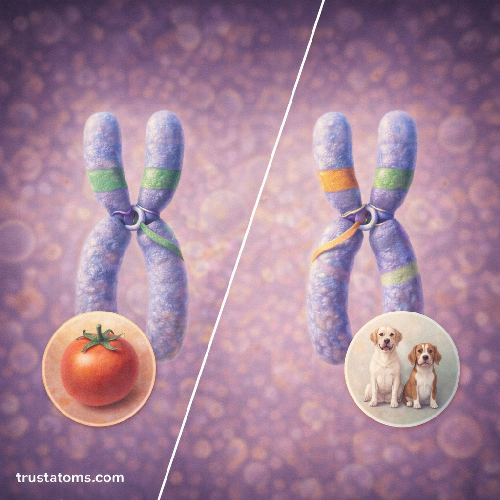 Split biology diagram showing identical alleles on homologous chromosomes on one side and different alleles on the other.