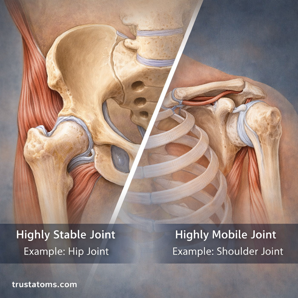 Joint Stability Comparison: Hip vs Shoulder (Mobility vs Stability Diagram)