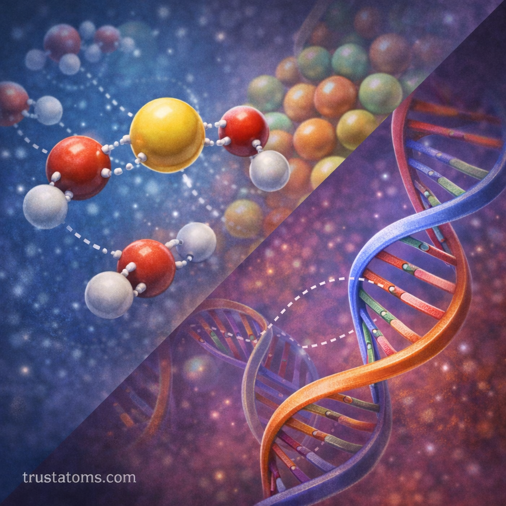 Split diagram illustration showing ion–dipole interactions between ions and water molecules and hydrogen bonding within a DNA double helix.