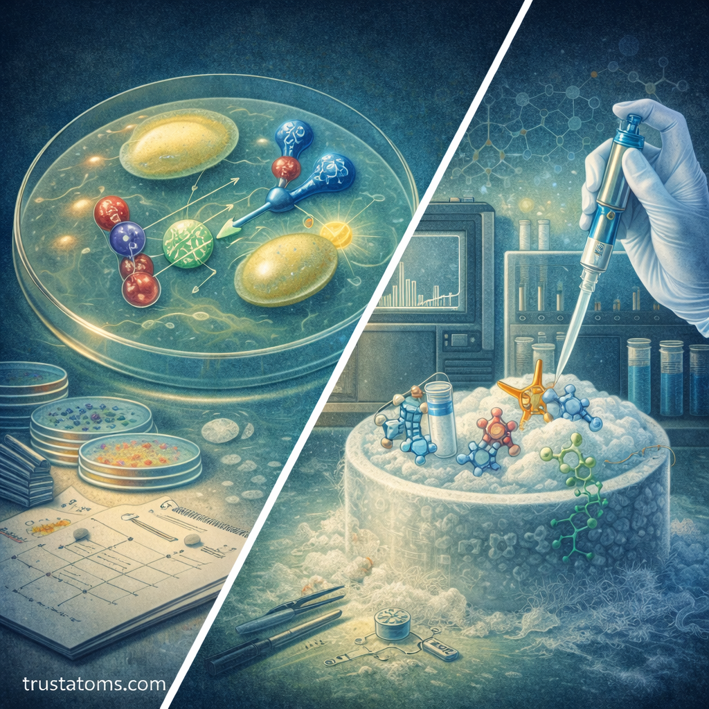 Split diagram showing laboratory techniques used to study protein–protein interactions including yeast two-hybrid screening and protein complex analysis.