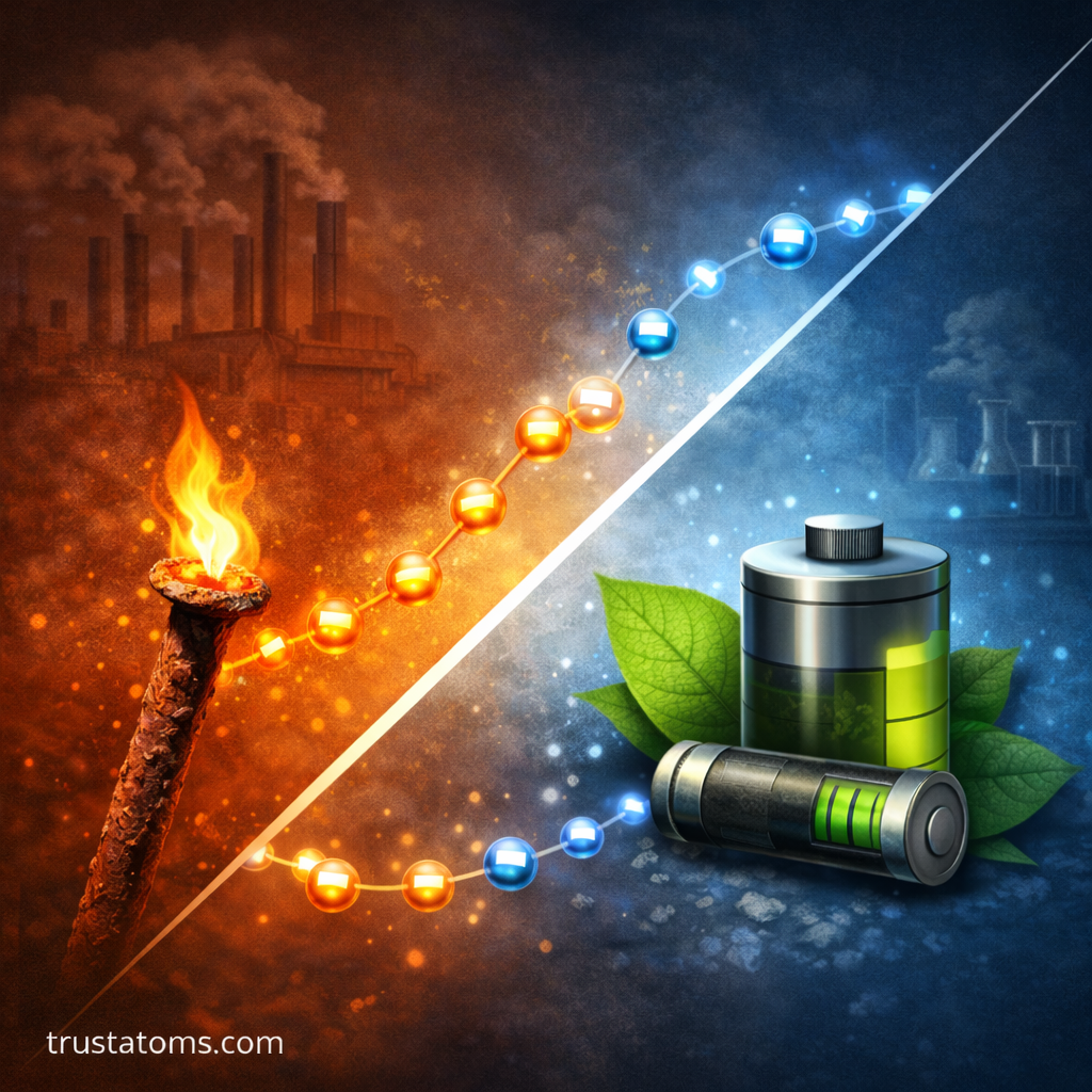 Illustration showing electron transfer between oxidation and reduction processes in a redox reaction.