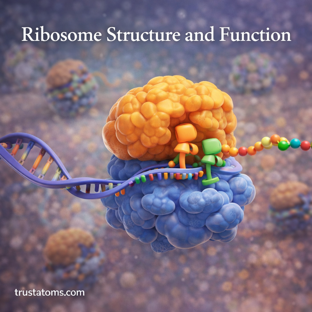 Scientific illustration of a ribosome translating messenger RNA with transfer RNA delivering amino acids during protein synthesis.