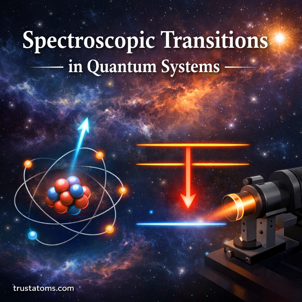 Illustration showing atomic energy level transitions and spectroscopy concept in quantum systems.