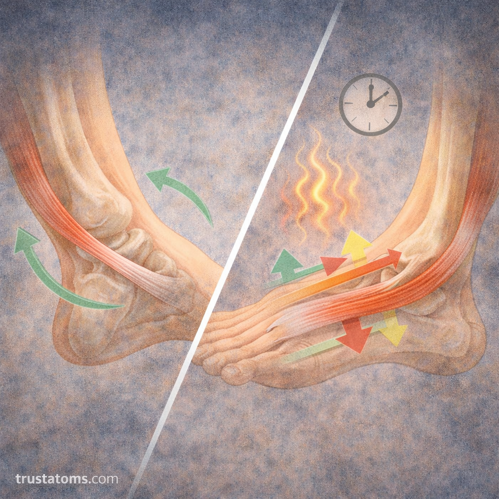 Split illustration showing elastic tendon movement versus viscoelastic response with time-dependent energy loss.
