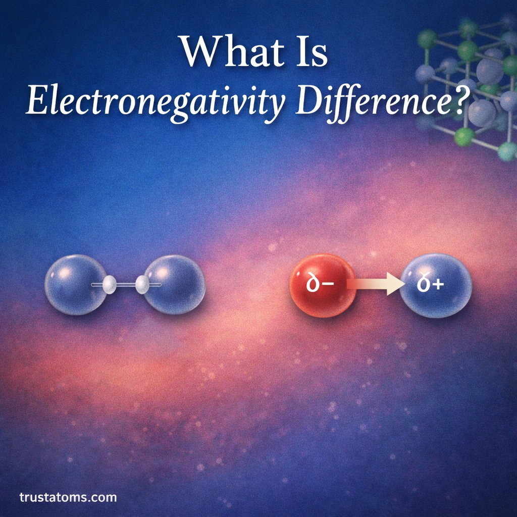 Simple chemistry diagram showing two bonded atoms with partial charges illustrating electronegativity difference.