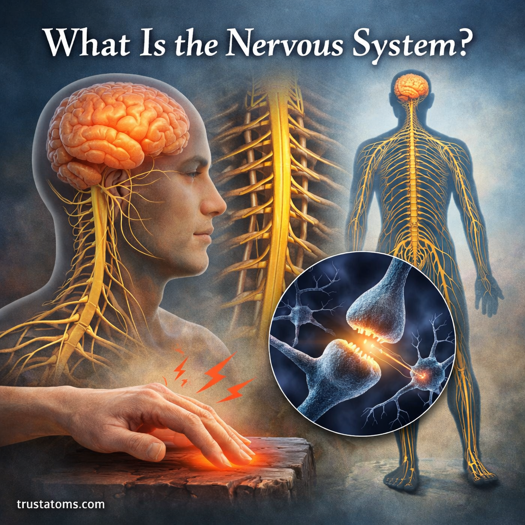 Illustrated diagram of the human nervous system showing the brain, spinal cord, and nerves throughout the body.