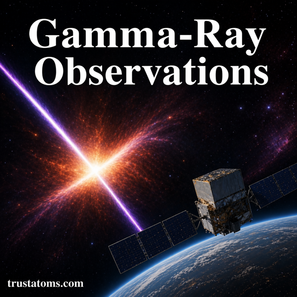 Illustration of gamma-ray observations showing a space telescope detecting a powerful gamma-ray burst in deep space.